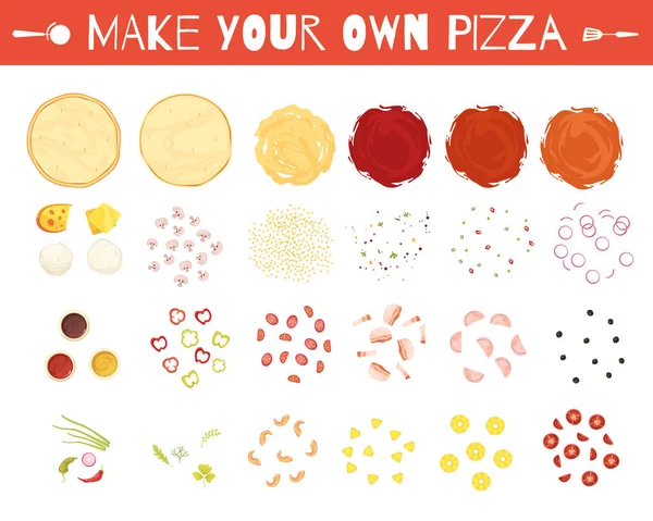 Pizza Elements Conjunto de estilo dos desenhos animados —  Vetores de Stock
