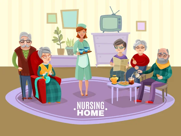 Ilustração de idosos em enfermagem — Vetor de Stock