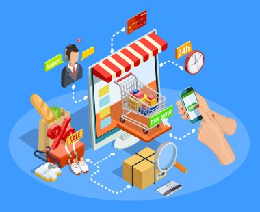 E-ticaret kavramı izometrik Poster alışveriş