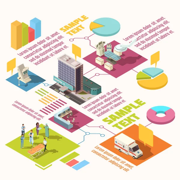 Infográficos hospitalares isométricos —  Vetores de Stock