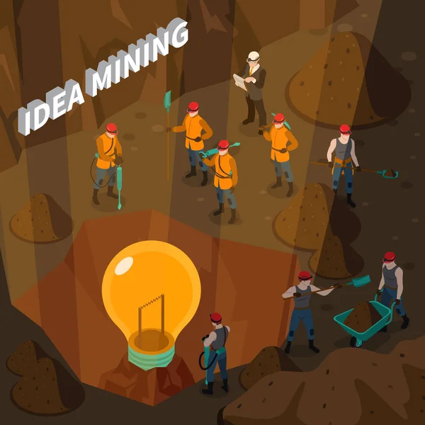 Idea Mining Isometric Concept — Stock Vector