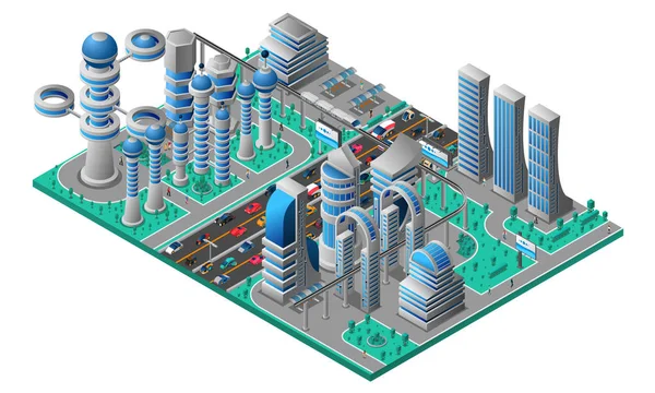 Futurisztikus városkép izometrikus sablon — Stock Vector