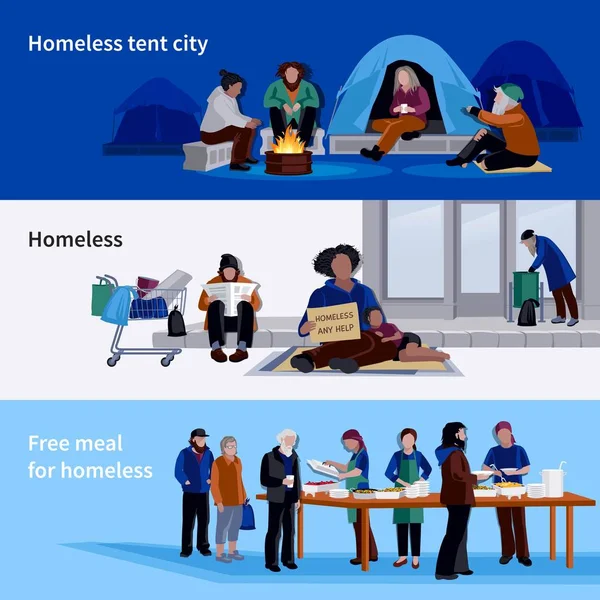 Lidé bez domova horizontální bannery — Stockový vektor