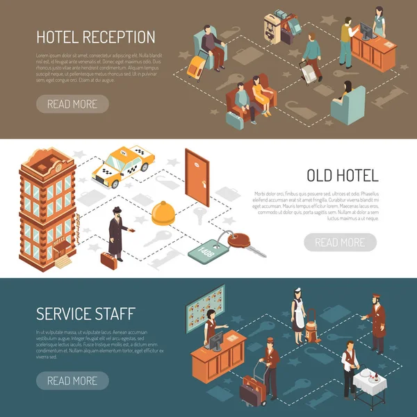 Banners horizontales isométricos del hotel — Vector de stock