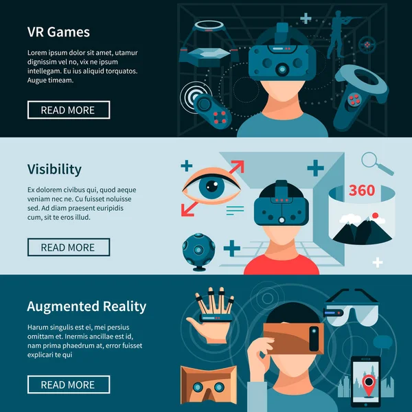 Virtual Reality Horizontal Webpage Banners Set - Stok Vektor