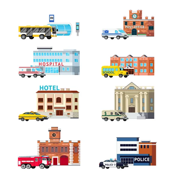 City Services And Buildings Orthogonal Set — Stock Vector