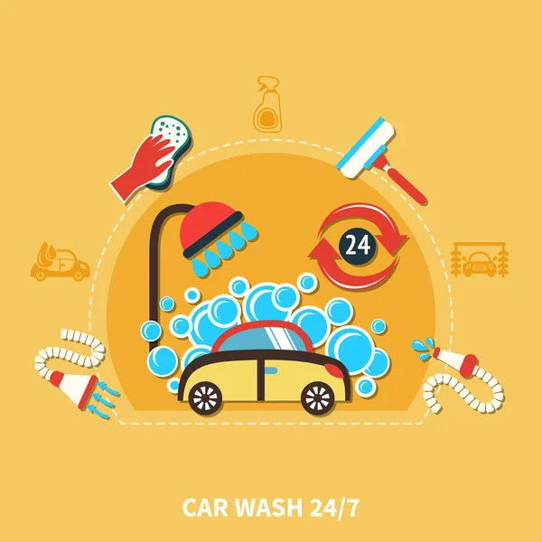 Composition de lavage de voiture 24h — Image vectorielle