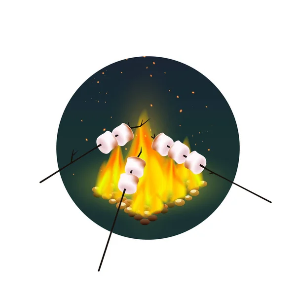 Memanggang Marshmallow On Bonfire Stok Ilustrasi 