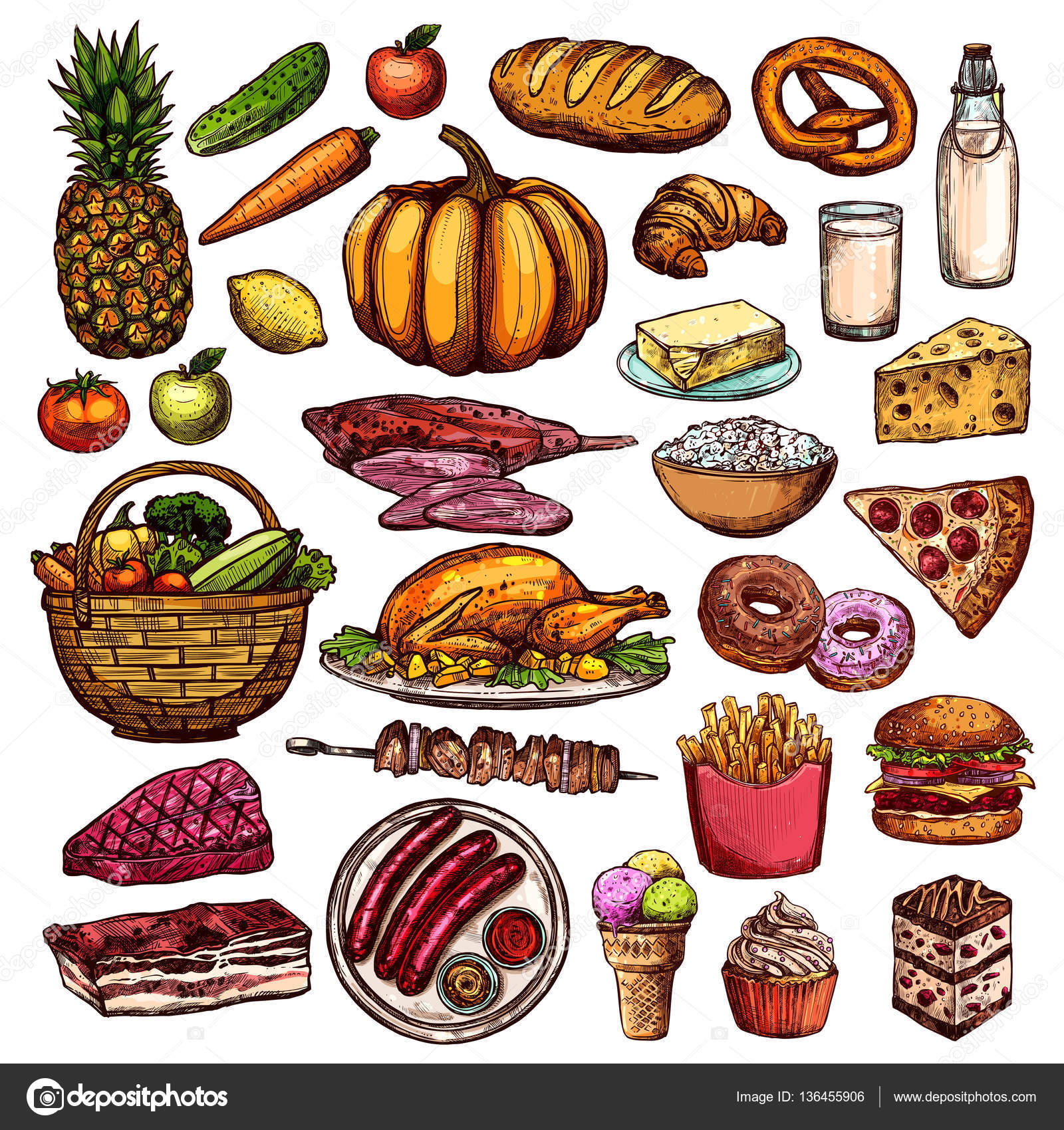 手描き下ろしフード コレクション ストックベクター C Macrovector 手描き下ろしフード コレクション ストックベクター C Macrovector