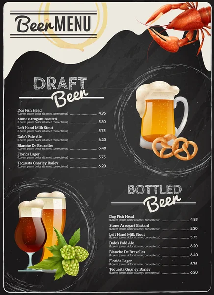 Menu Tableau de Bière — Image vectorielle