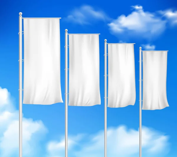 Blanco en blanco 4 banderas de poste al aire libre — Vector de stock