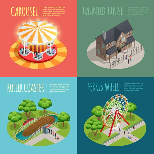 Conjunto de iconos de concepto de parque de atracciones — Vector de stock