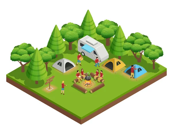 Hiking Isometric Composition — Stock Vector