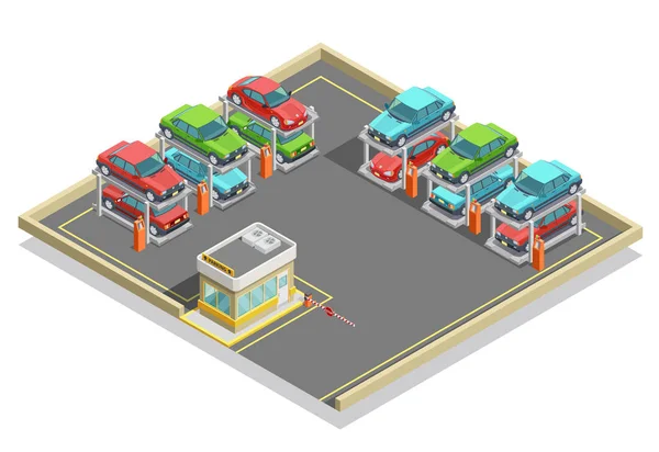 Automatic Parking Isometric Concept — Stock Vector