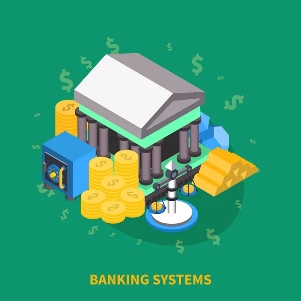 Banking Systems Isometric Round Composition — Stock Vector