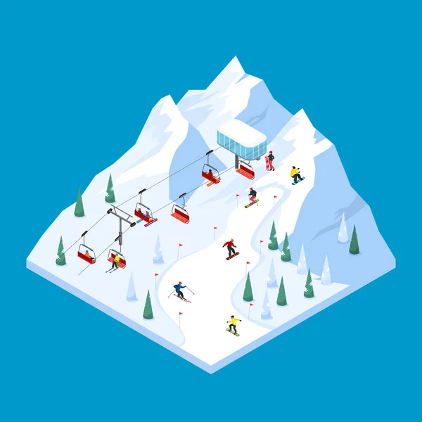 Piste Ropeway Isometric Landscape — Stock Vector