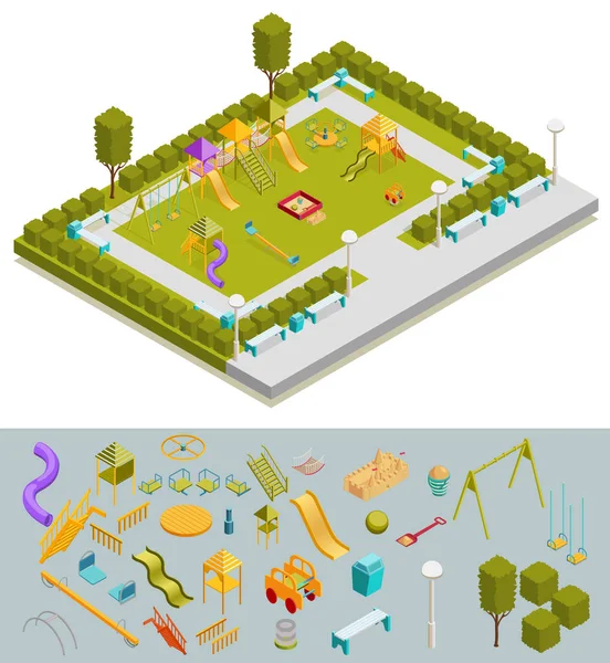 Composição de playground isométrico colorido —  Vetores de Stock