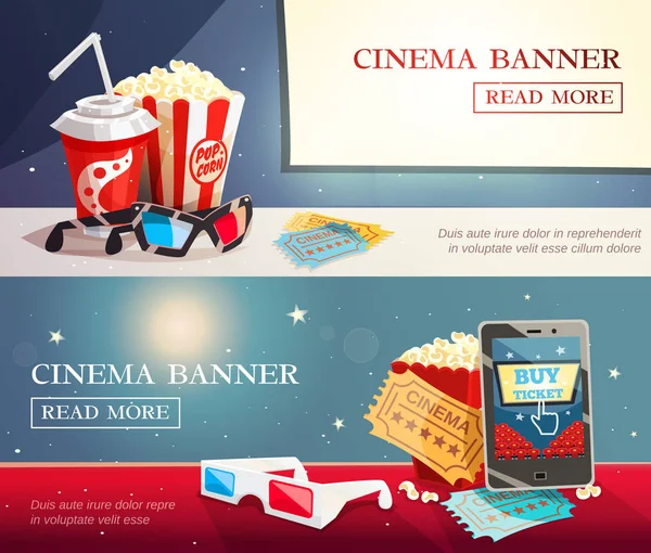 Kino zábavy plochý horizontální bannery — Stockový vektor