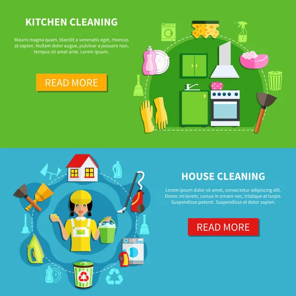 Nettoyer la maison Bannières — Image vectorielle