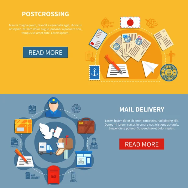 Bannières colorées de communication postale — Image vectorielle