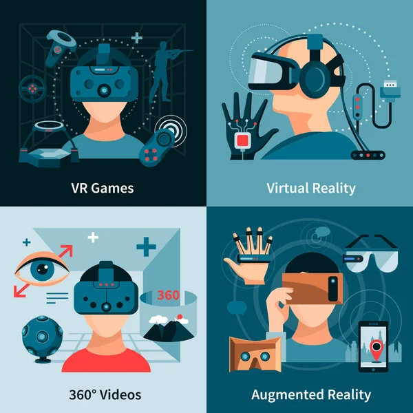 Płaskie koncepcja wirtualnej rzeczywistości — Wektor stockowy