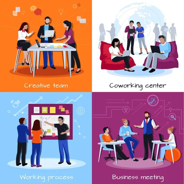 Coworking People 2x2 Design Concept — Stock Vector