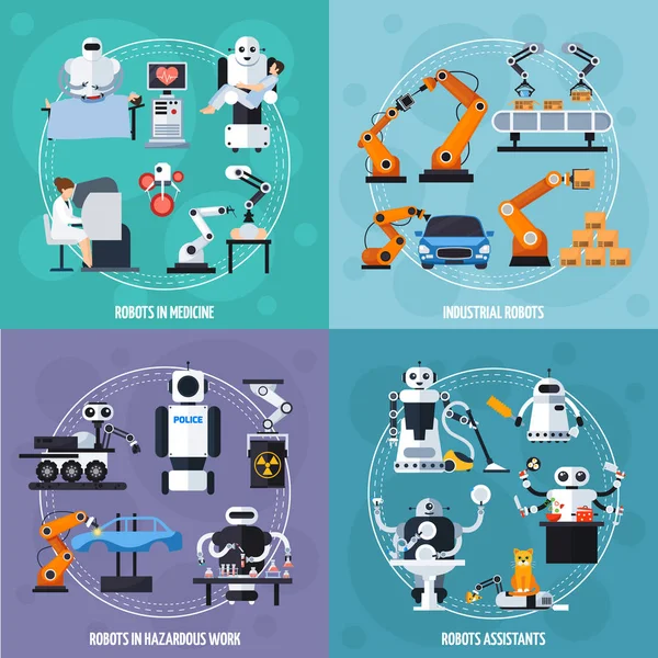 Robots Concept Icons Set — Stockvector
