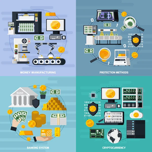 Conjunto de ícones de conceito de fabricação de dinheiro — Vetor de Stock