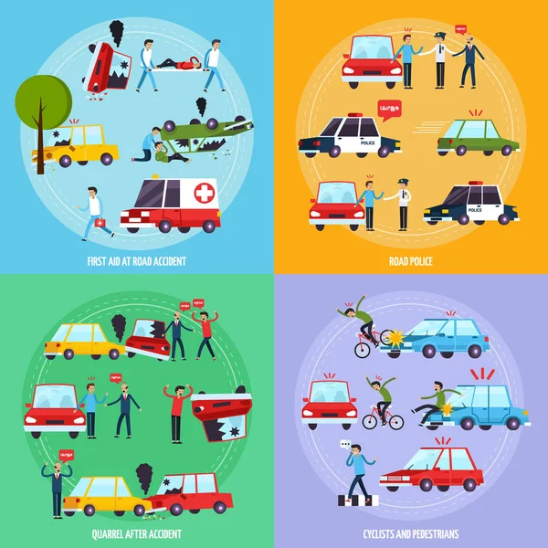 Conjunto de iconos de concepto de accidente de carretera — Vector de stock