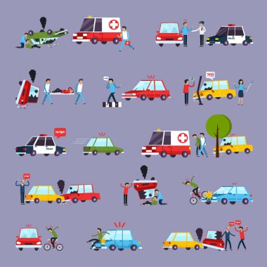 Yol kaza Icons Set