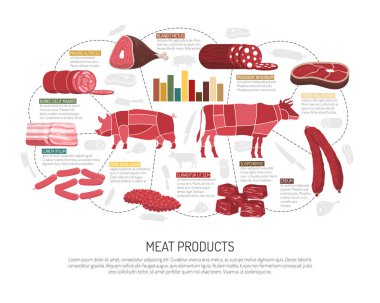 Et Market ürünleri Infographic Poster düz 