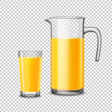 Cam ve şeffaf arka plan üzerine portakal suyu ile sürahi