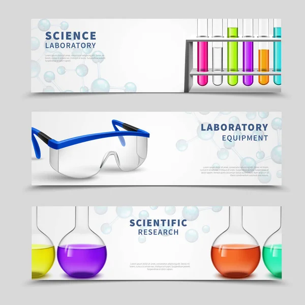 Set di banner scientifici di laboratorio — Vettoriale Stock