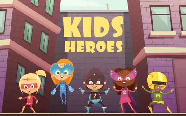 Kids Superheroes Cartoon Illustration — Stock Vector