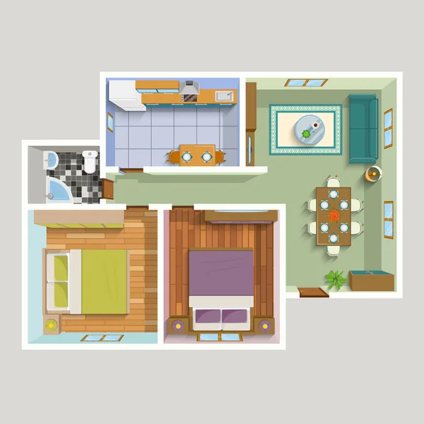 顶视图公寓室内详细的计划 — 图库矢量图片