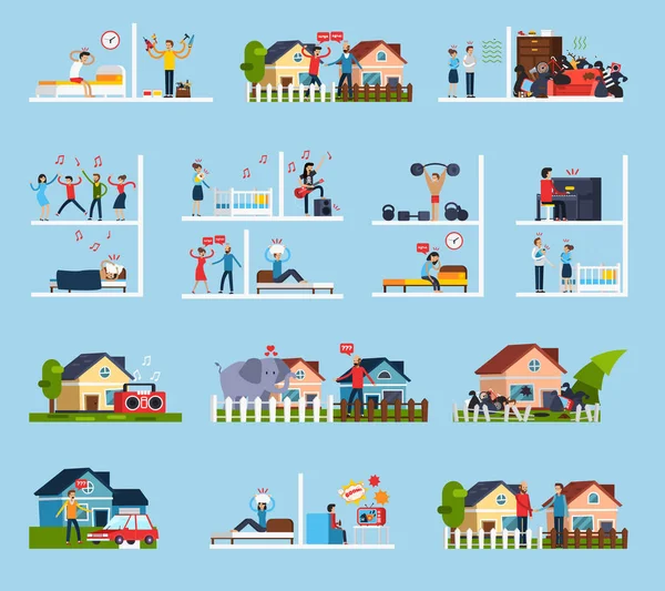Conflicts With Neighbors Icons Set — Stock Vector