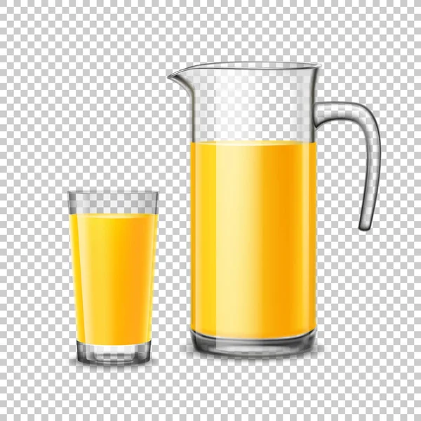 Glas und Krug mit Orangensaft auf transparentem Hintergrund — Stockvektor