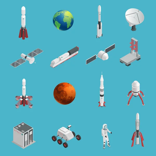 Ensemble d'icône d'espace de fusée 3d — Image vectorielle