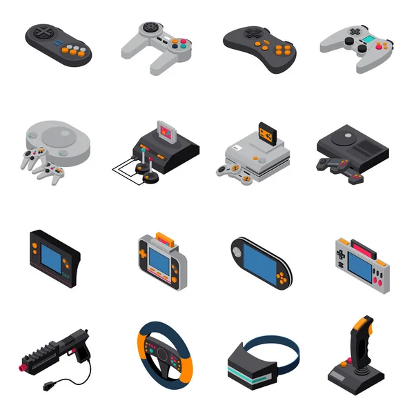 Raccolta di icone isometriche di gadget da gioco — Vettoriale Stock