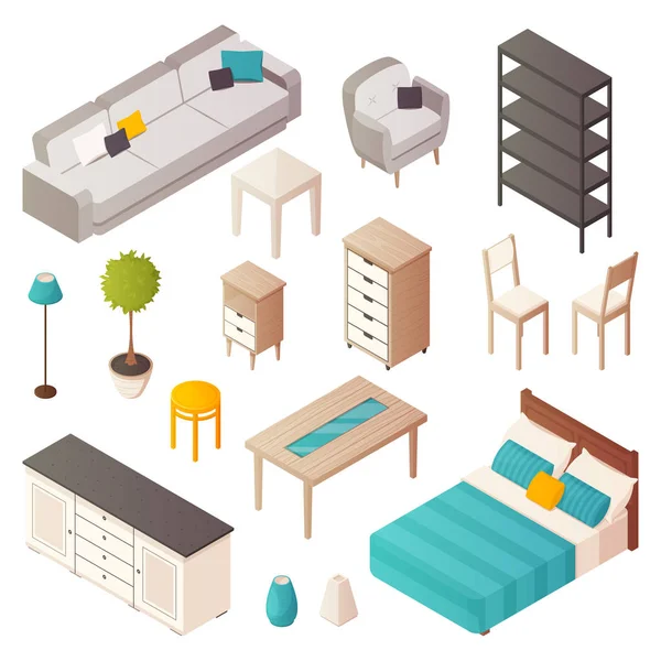 Set de muebles para el hogar isométrico — Vector de stock