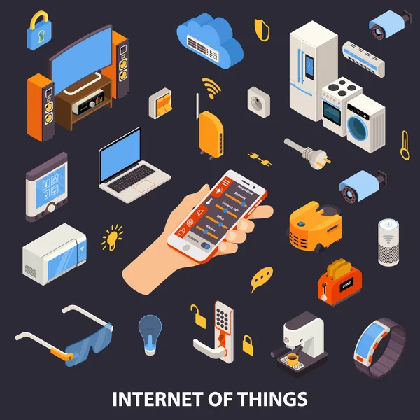 Poster Isometrik Kontrol Internet Of Things - Stok Vektor
