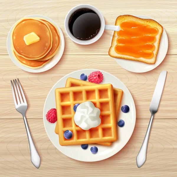 Classic Breakfast Top View imagem realista — Vetor de Stock