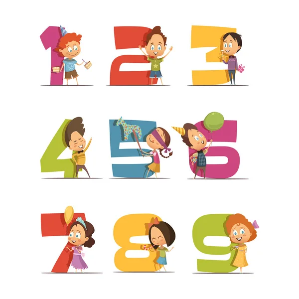 Set de iconos retro de fiesta para niños — Vector de stock