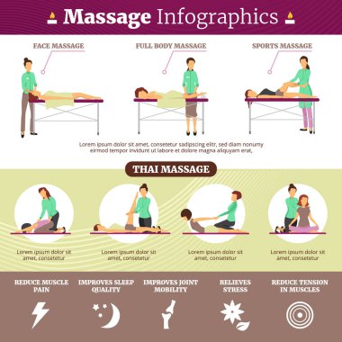 Masaj ve sağlık Infographics illüstrasyon