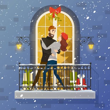 Romantik balkon sahne düz illüstrasyon Poster