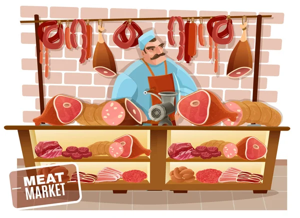 Butcher Cartoon Illustration — Stock Vector