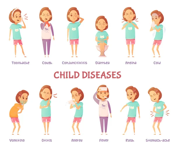 Infantile Diseases Symptoms Set — Stock Vector