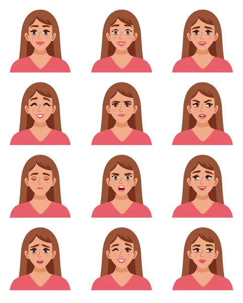 Female Go-to Faces Set — Stock Vector