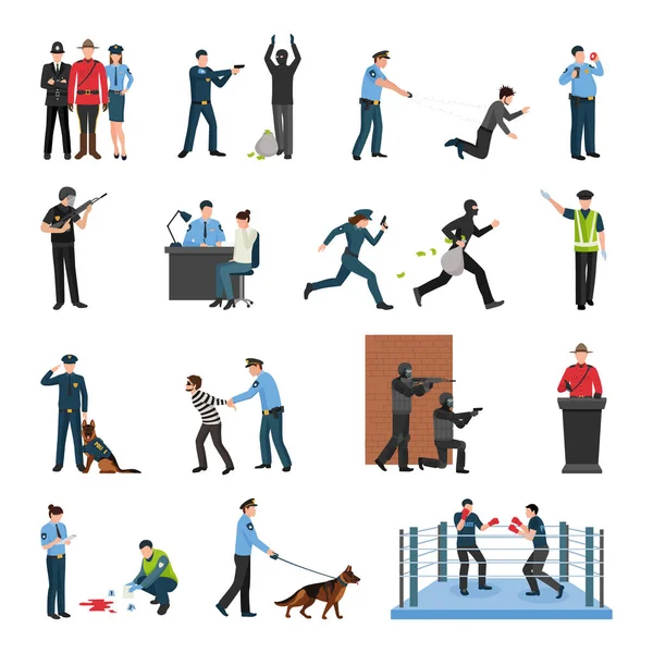 Equipo de Policía Entrenamiento Iconos Planos Set — Vector de stock