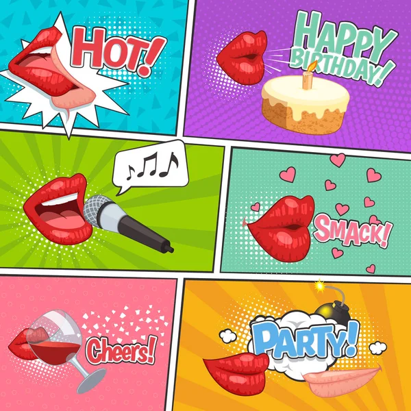 Cartoon Lips Comics Page — Stock Vector